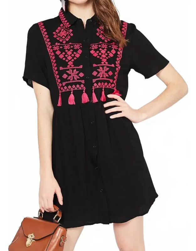 Embroidered & Tassel Mini Dress