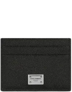 Card Holder With Logo Plaque In Calf Leather And Knurled Texture