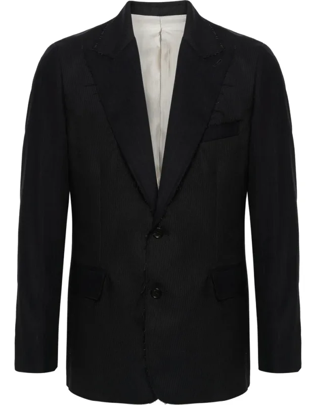 Frayed Pinstriped Wool Blazer