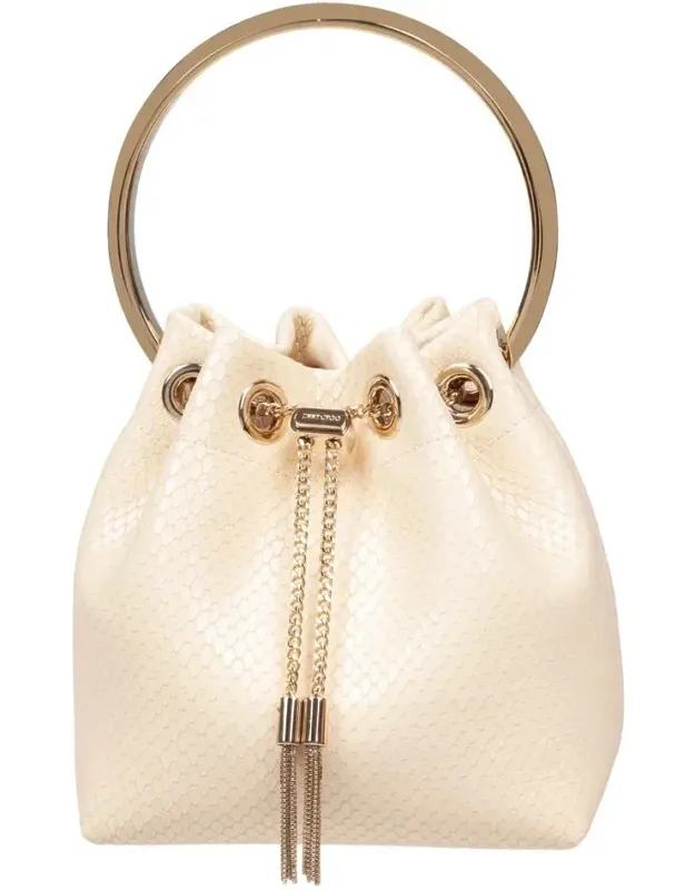 Elaphe Snakeskin Print Leather Handbag