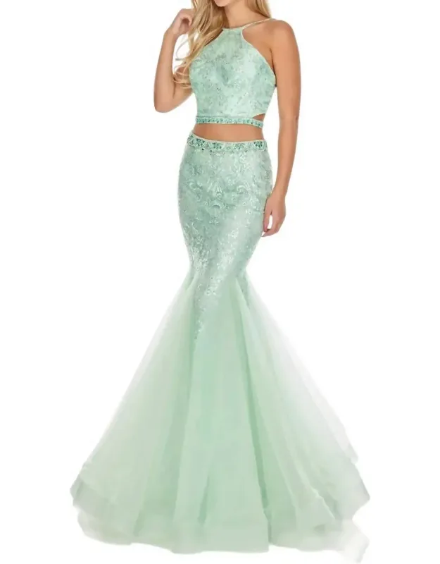 Two-piece Glittering Prom Dress