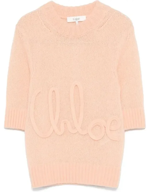 Alpaca Wool And Silk Knit Elbow-sleeve Logo Sweater