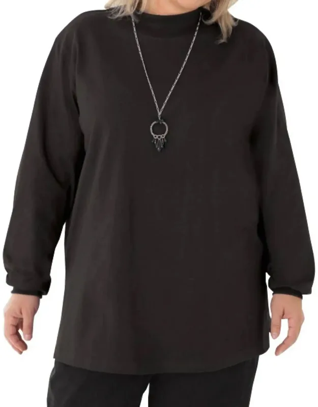 Cotton Jersey Mock Turtleneck Long Sleeve Top