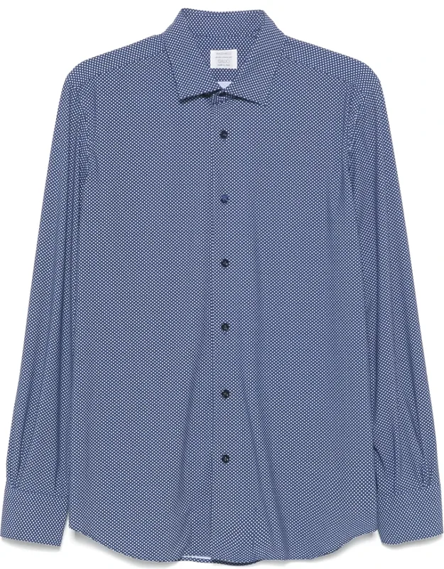 Mazzarelli Printed Shirt With Buttoned Cuffs And Curved Hem