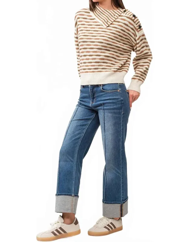 Ingrid Button Striped Sweater