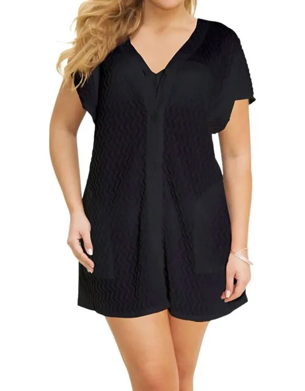 Braided Chevron Button Up Tunic - Plus With Button-up Design And Front Pockets