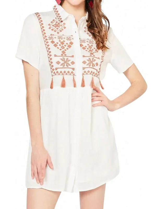 Embroidered & Tassel Mini Dress