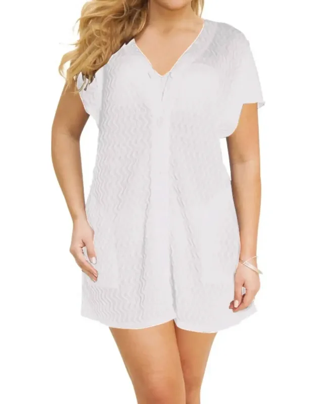 Braided Chevron Button Up Tunic With Button-up Design And Full Coverage