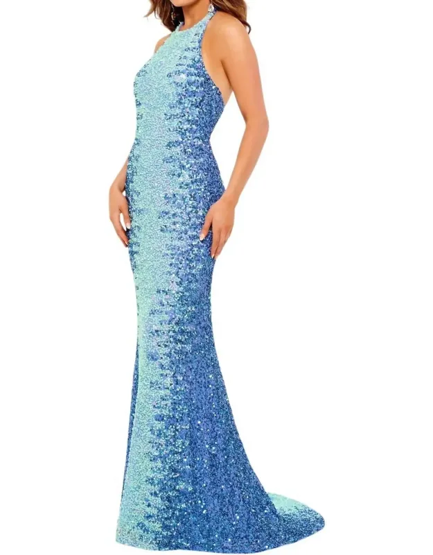 Halter Lace Back Prom Dress