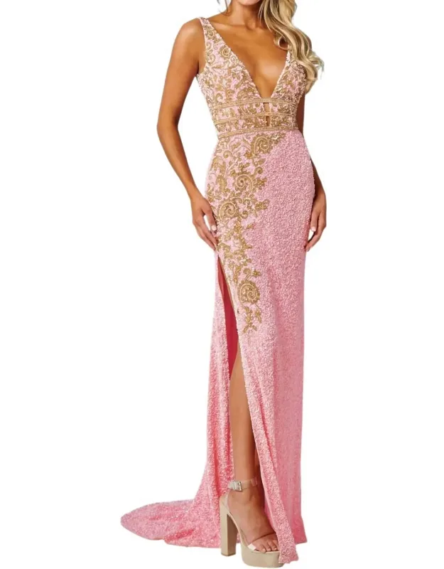 Beaded Tulle Deep V-neckline Prom Dress