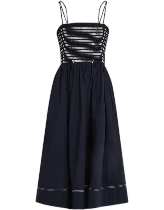 Smocked A-line Midi Dress