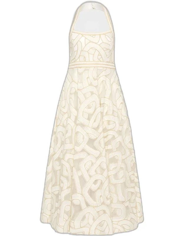 Irena Sleeveless A-line Halter Midi Dress