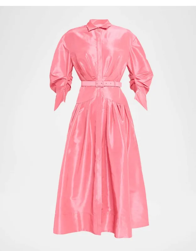 Pleated Taffeta Midi Shirtdress