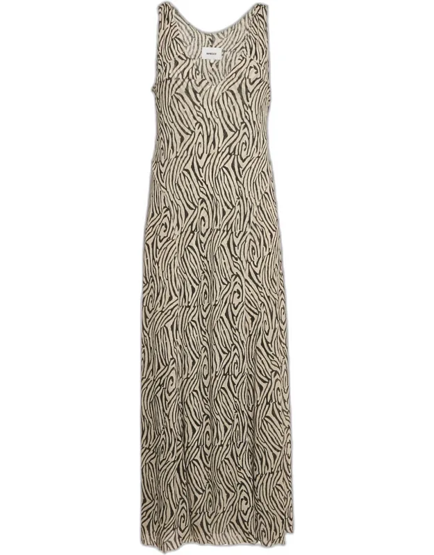 Light Grey Printed Jersey Flared Maxi Dress