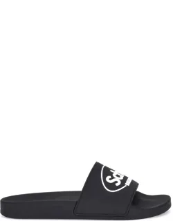 Sandals With Flat Sole And Iconic Contrasting Logo