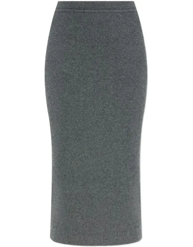 Ribbed Cashmere Midi Pencil Skirt