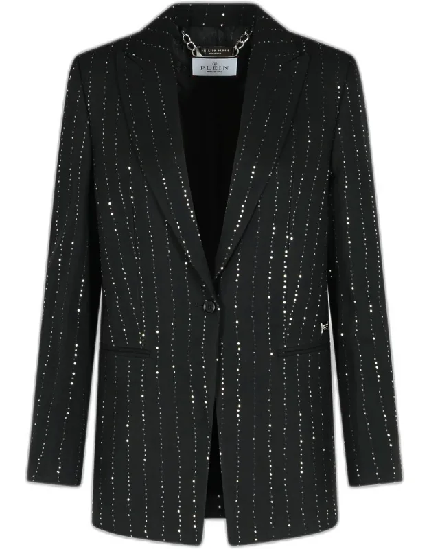 Boyfriend Fit Blazer With Black Wool Blend Paillettes