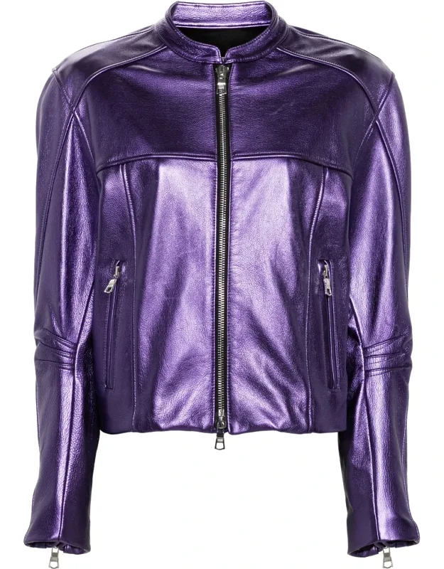Metallic Leather Bomber Jacket