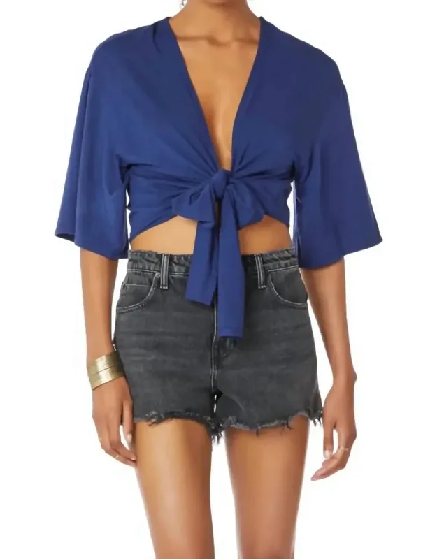Jersey Kimono Wrap Tie Front Top