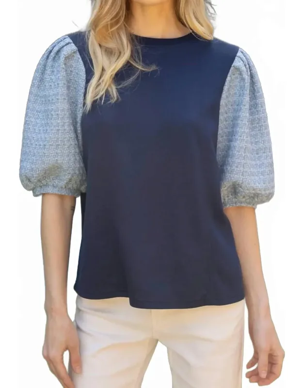 Tweed Puff Sleeve Knit Top