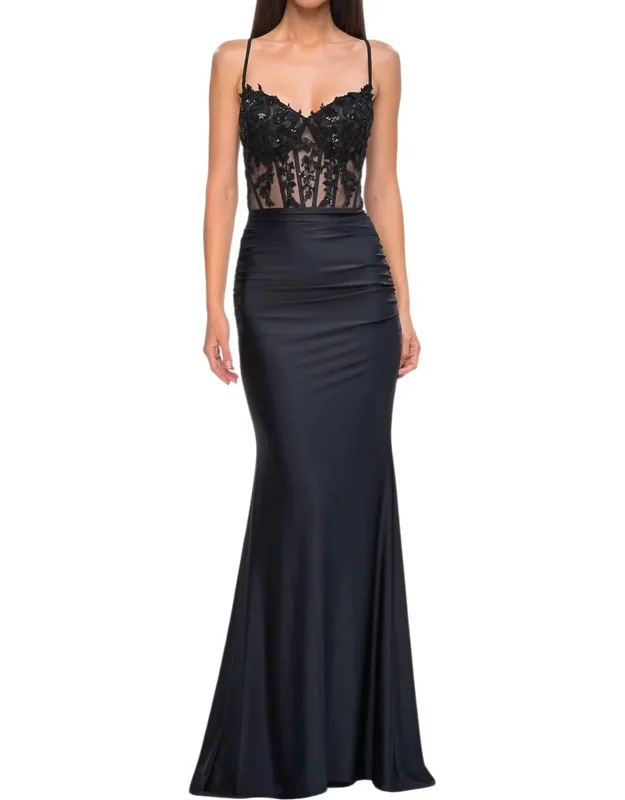 Sheer Net Bodice Prom Dress