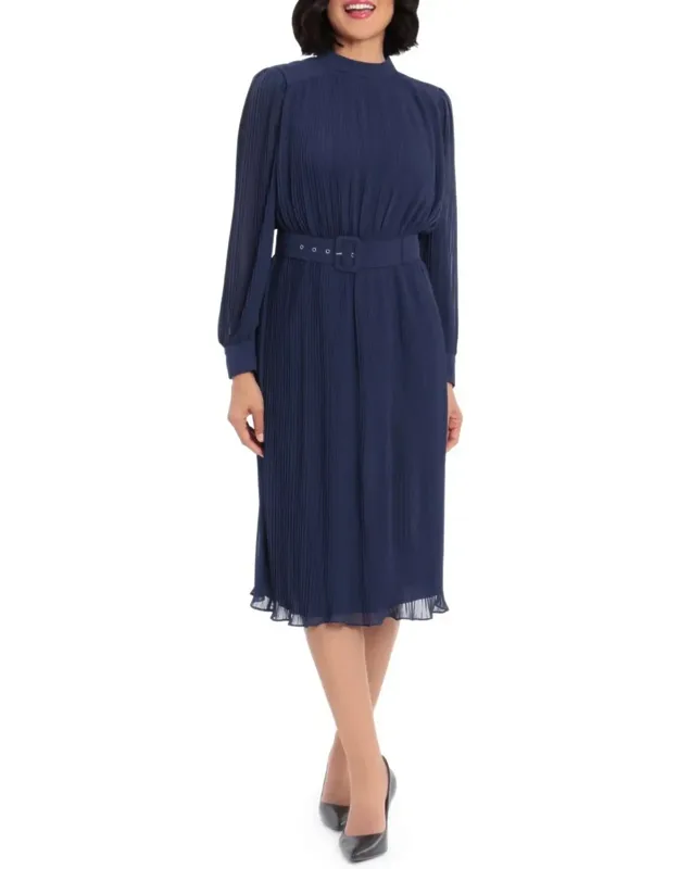 Pleated Blouson Midi Dress