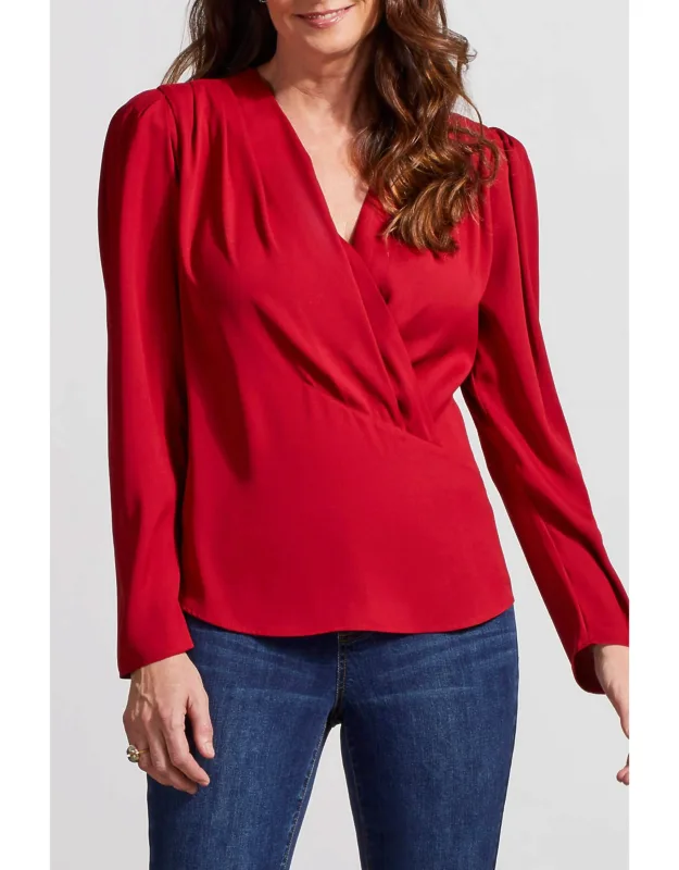 Pleated Satin Wrap Blouse