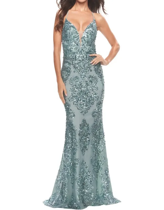 Stunning Print Sequin Prom Dress
