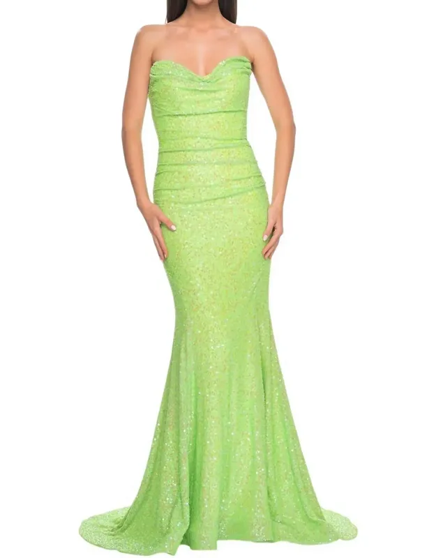 Strapless Draped Neckline Prom Dress