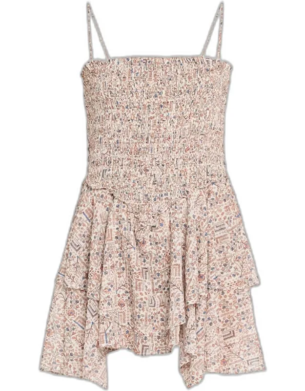 Smocked Printed Cotton Voile Dress