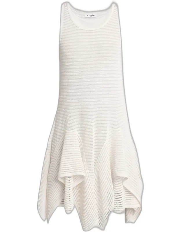 Ladder Knit Sleeveless Ruffle-slit Midi Dress
