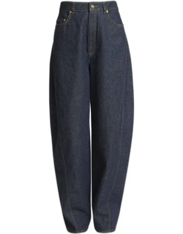Mid-rise Barrel-leg Denim Trousers