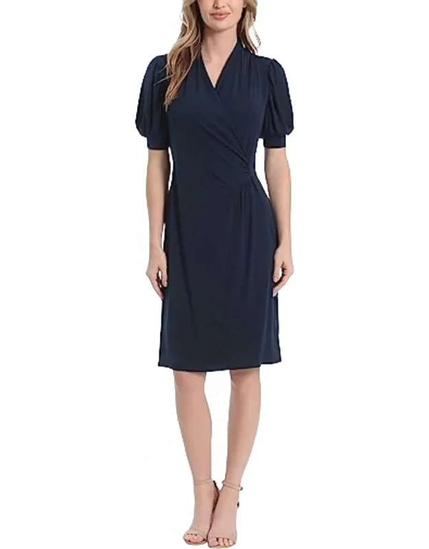 Faux Wrap Knee Length Dress