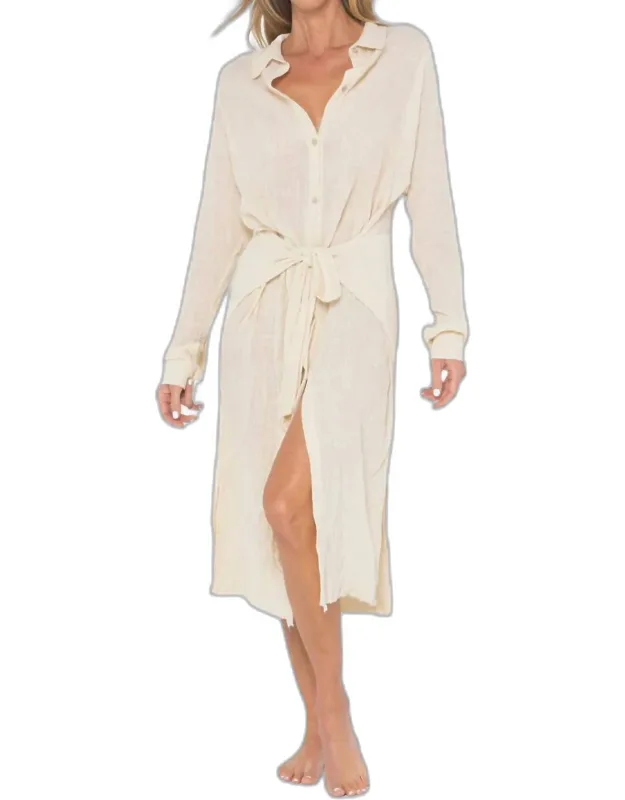 Pamela Dress In Vanilla With Classic Collar And Wrap Closure
