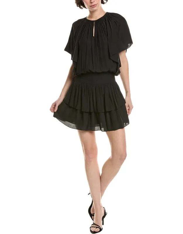 Ramy Brook Rosie Mini Dress With Smocked Skirt And Dolman Sleeves