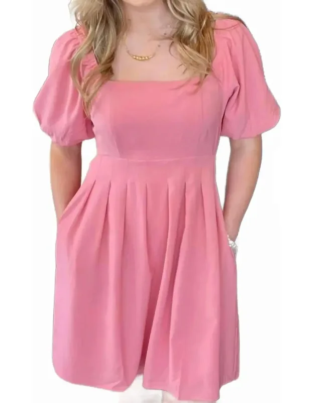 Puff Sleeve Dress With Smock Back And Open Waist
