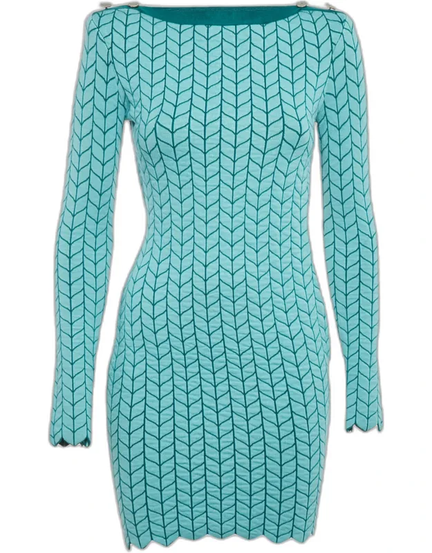 Patterned Stretch Knit Scallop Hem Bodycon Dress