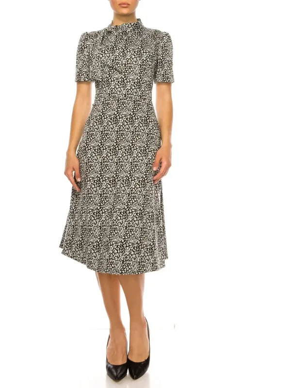 Tie Neck Fit And Flare Dress