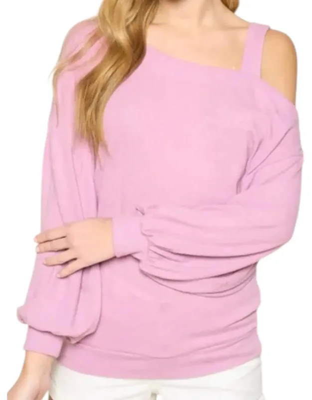 Hacci Brush Cold Shoulder Top