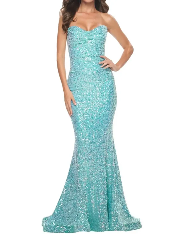 Strapless Draped Neckline Prom Dress
