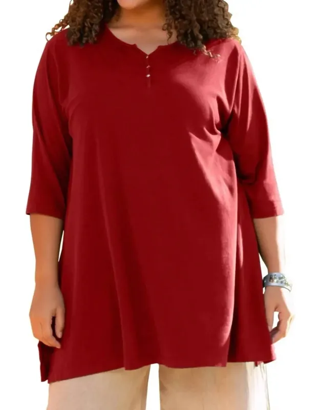 Jersey Henley 3/4 Sleeve Tunic