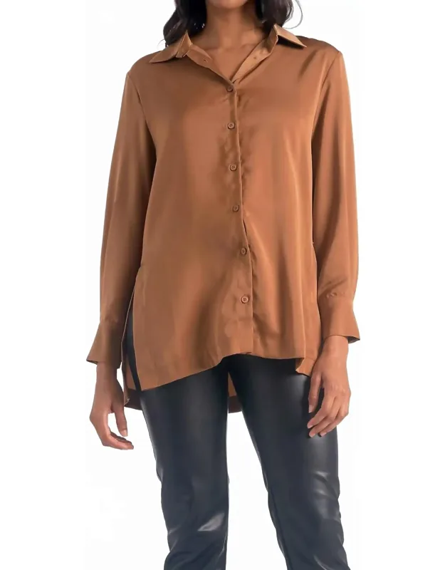 Button Down High Slit Blouse