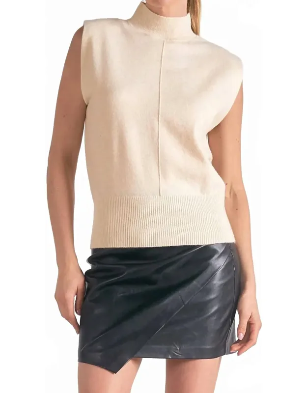 Chelcie Sleeveless Sweater With Mock Turtleneck And Textured Piping