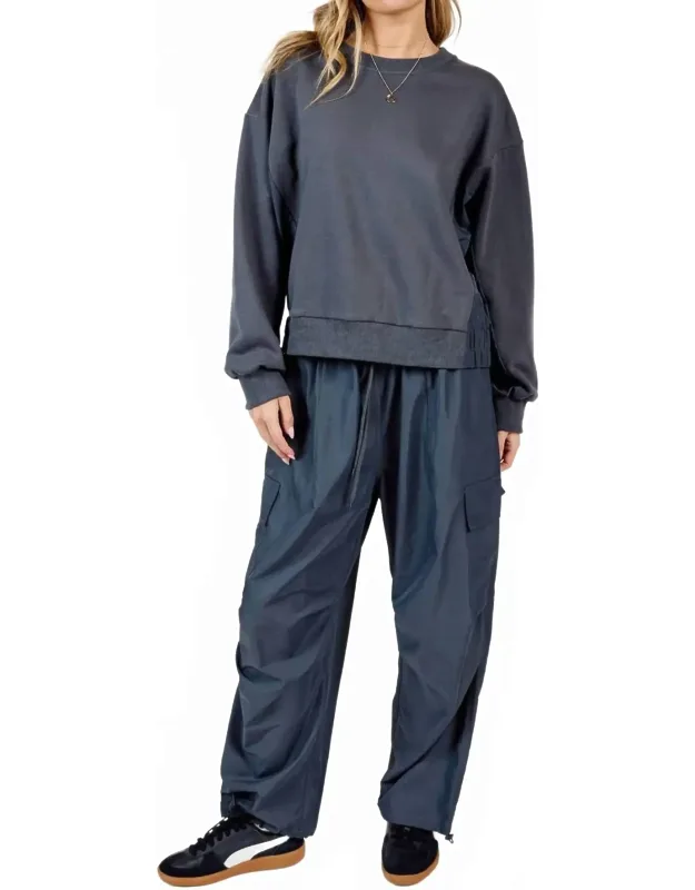 Nylon Panels Crewneck Long Sleeve Top