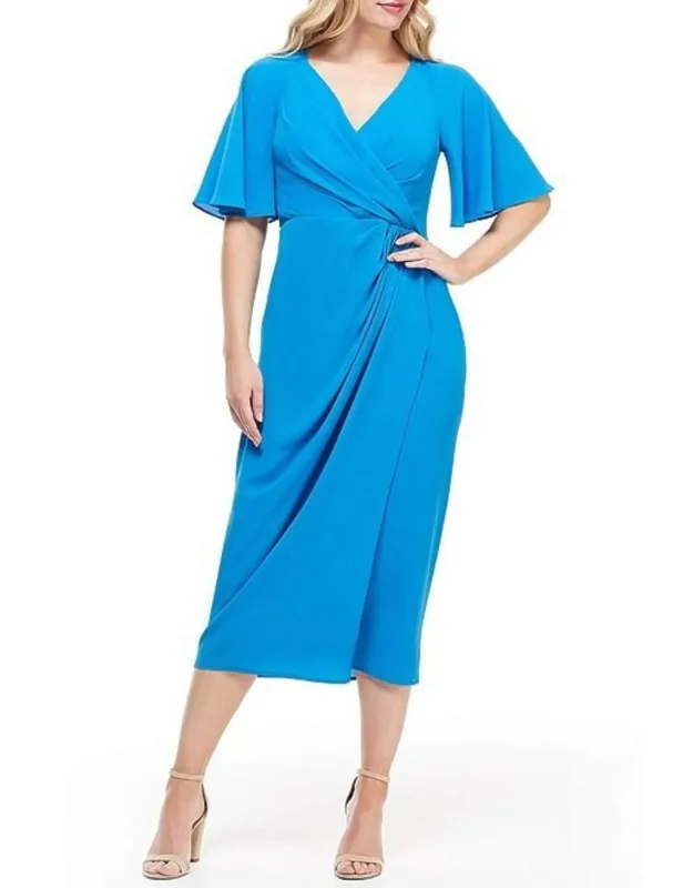 Wrap Midi Dress With V-neckline And Short Sleeves