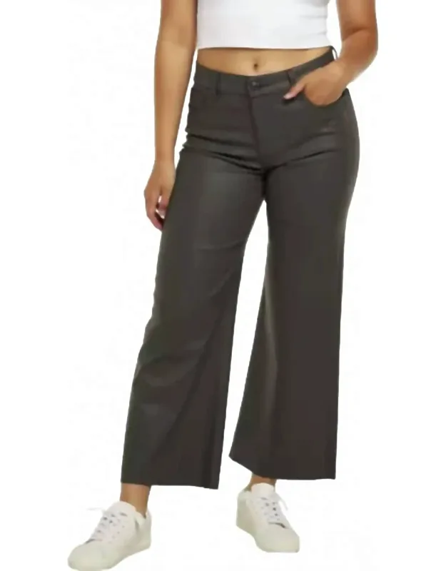 Coated High Rise Ankle Wide Leg Jeans