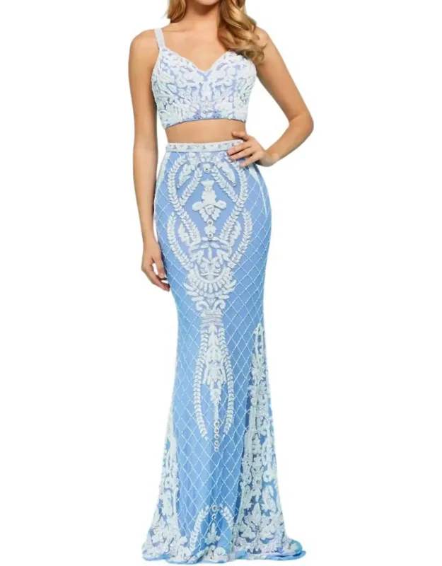 Two-piece Lace Back Fitted Prom Dress