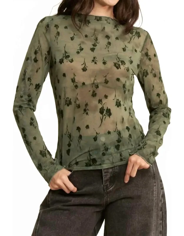 _mesh Long Sleeve Layering Top With Crew Neckline And Pull-on Closure_