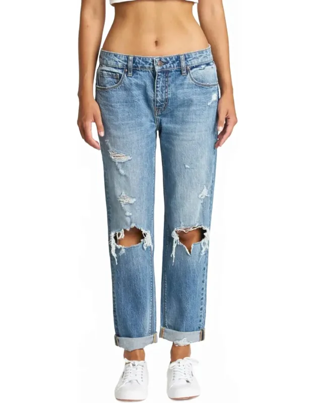 Ghosted Mid Rise Girlfriend Jeans