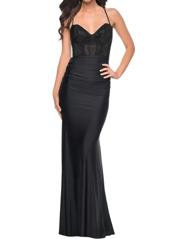 Rhinestone Embellished Mesh Prom Dress